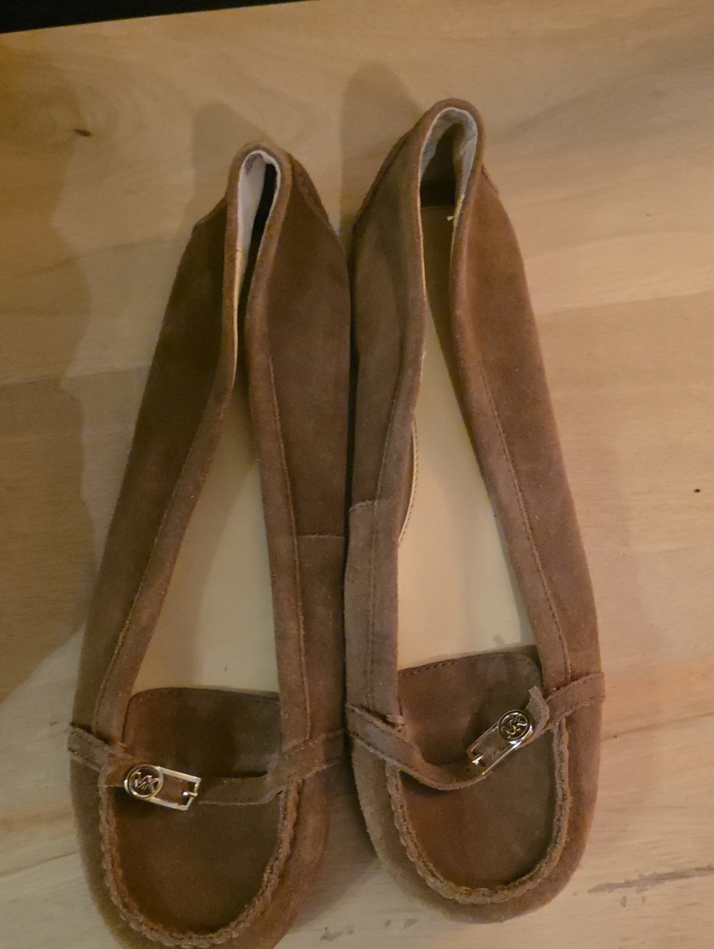 Michael Kors Brown Suede Moccasin Loafers with Logo Buckle